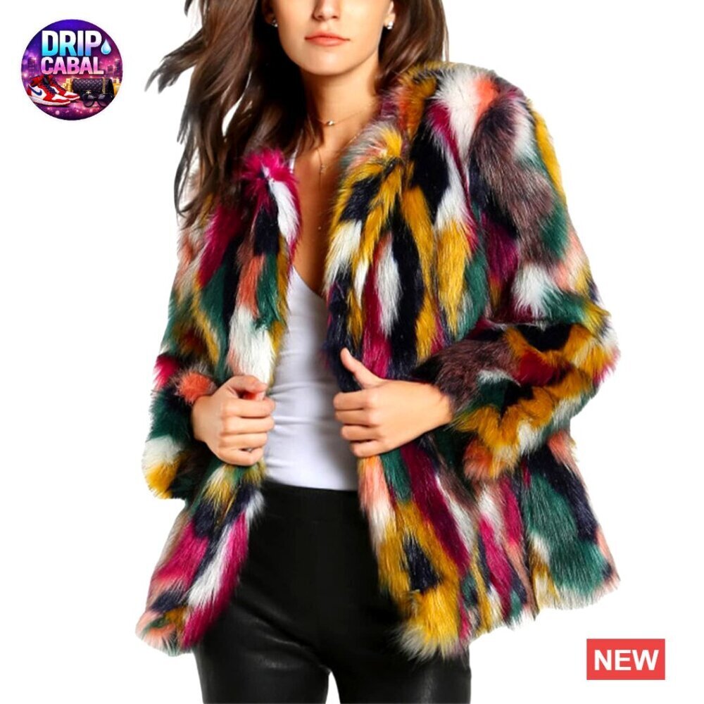 Faux Fur Coat Y2K Chic Oversized Fluffy Jacket Winter Warm Open Front
